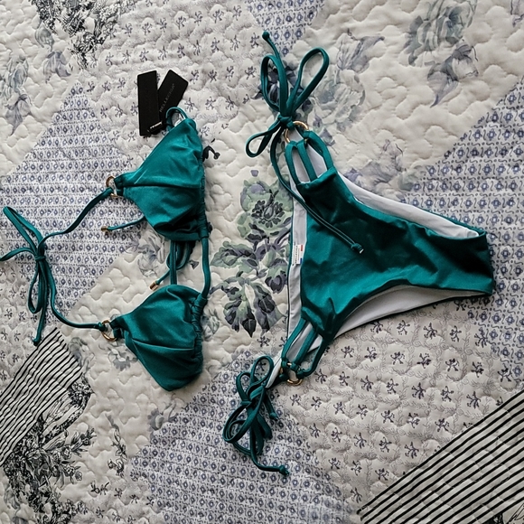 Relleciga Gold Ring Triangle Tie String Bikini M - Picture 7 of 14